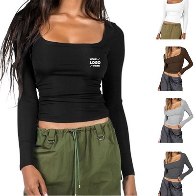 Womens Slim Fit Long Sleeve Crop Tops