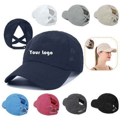 Womens Criss Cross Ponytail Baseball Cap