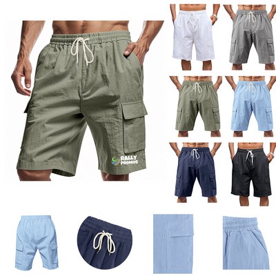 Summer Beach Linen Casual Pants Men's Cargo Shorts