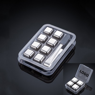 Set of 8 W/Clamp Whiskey Cooling Stones 304 Stainless Steel Reusable Ice Cubes