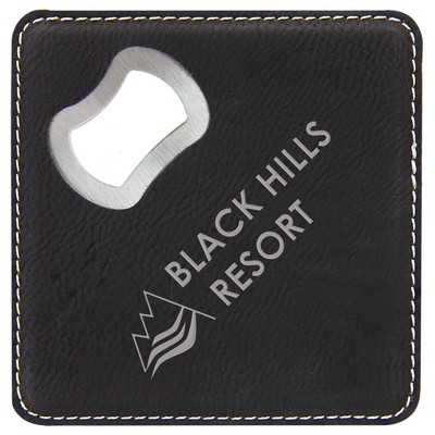 Leatherette Bottle Opener Coaster (Black)