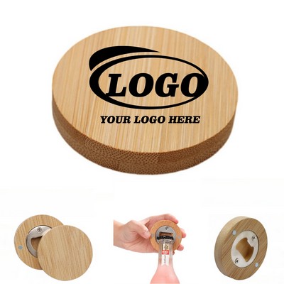 Round Wooden Fridge Magnet Beer Bottle Opener