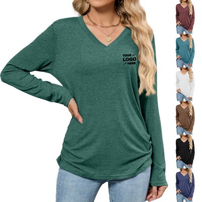 Casual V-neck Long Sleeve T Shirt