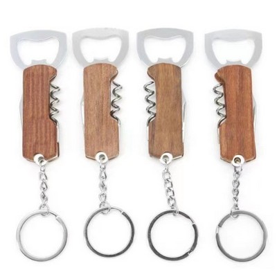 4-in-1 Wood Bottle Opener Keychain