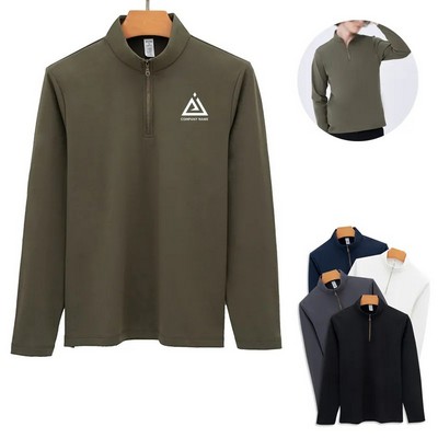 Men's Long Sleeve Half-Zip Pullover Sports Woolen Sweater