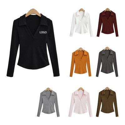 Womens V Neck Knitted Shirt