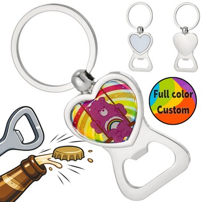 Heart Bottle Opener Keychain with Full Color Dome Print