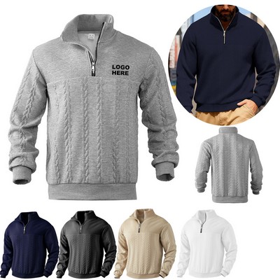 Promotional Apparel Men's Quarter Zip Cable Knit Pullover Sweater