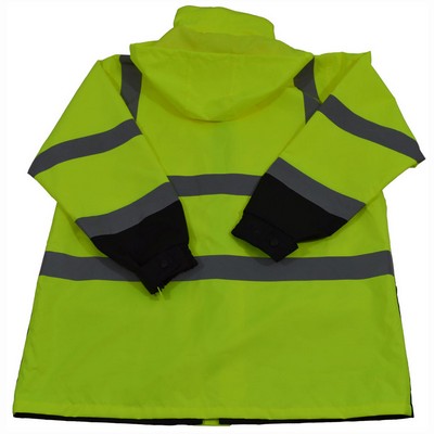 ANSI Class 3 Lime with Black Bottom Waterproof Light Weight Rain Parka Jacket