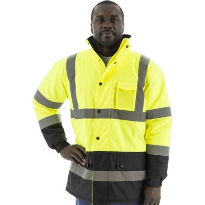 Majestic 75-1303 Hi-Viz Waterproof Parka with Fleece Lining, ANSI 3