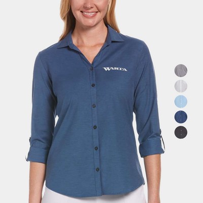 PERRY ELLIS® Heathered Woven Women's Button-Down Dress Shirt with Custom Logo