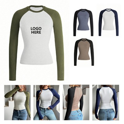 Color Block Stretch Cropped Tops for Women