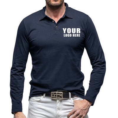 Men's Long Sleeve Cotton Polo Shirt With Spandex