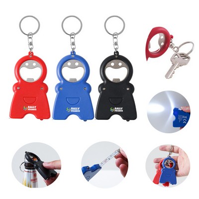 4" 1 Keychain With Bottle Opener LED Light Measuring Tape
