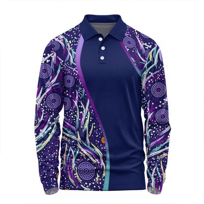 75D Milk Silk Fluorescent Digital Print Men's Long Sleeve Polo - 5.3 oz