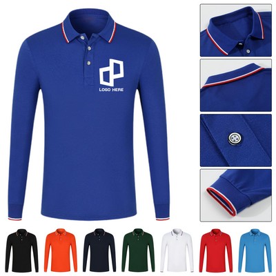 Cotton Long Sleeve Polo Shirt For Men