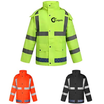 Reflective Rain Jacket Poncho Waterproof Hi Vis Rain Coat Safety High Visibility Raincoat