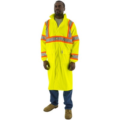 Majestic 75-7303 Hi-Viz Waterproof Rain Coat with DOT Striping, ANSI 3