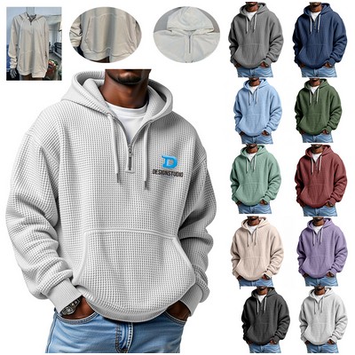 Mens Long Sleeve Shirts Waffle Hoodie Sweatshirt