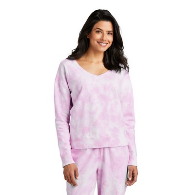 Port & Co™ Women's Beach Wash® Cloud Tie-Dye V-Neck Sweatshirt