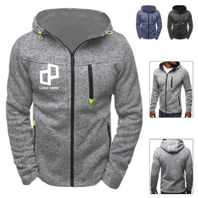 Men Sports Casual Fleece Hooded Jacket