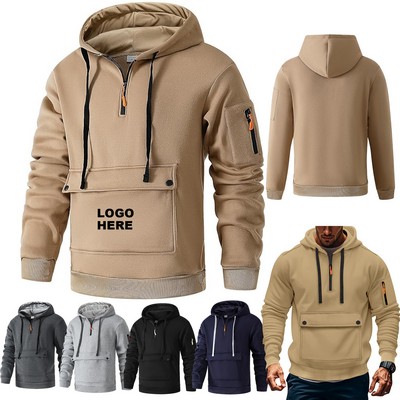 Promotional Apparel Quater Zip Up Pullover Sweatshirt Tactical Hoodies For Men