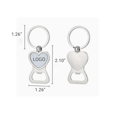 3" Custom Zinc Alloy Heart Shaped Bottle Open Keychain