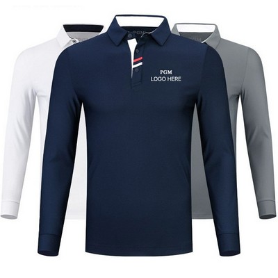 Men's Golf Long Sleeve Polo Shirt Autumn Winter Thermal Top Collared Sportswear