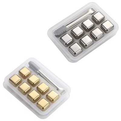 Stainless Steel Ice Cube 8pcs Set With Metal Tweezers
