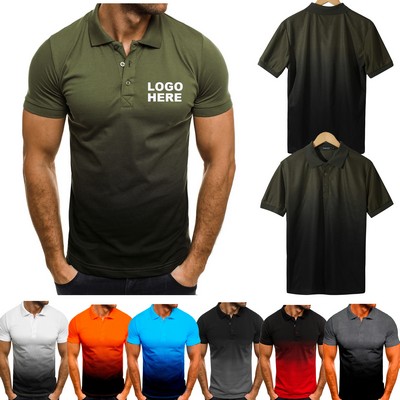 Custom Breathable Summer Short Sleeve Tees Men's Gradient Ombre Golf Polo Shirt
