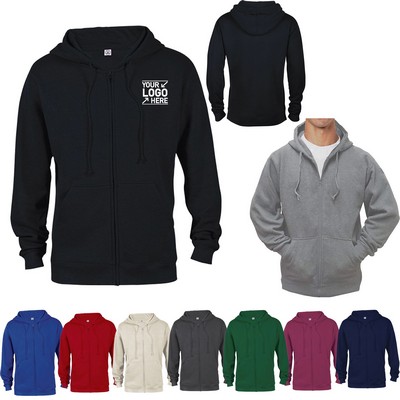 Custom Solid Color Casual Zip Up Hooded Jacket Unisex Fleece Hoodie Sweatshirts