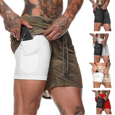 2" 1 Men Beach Summer Workout Sport GYM Shorts