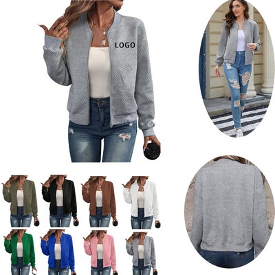 Casual Stand Up Tie Zipper Jacket