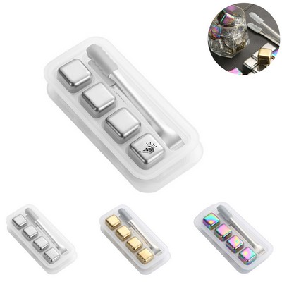 4 Packs Stainless Steel Whiskey Rocks With Tongs, Reusable Metal Ice Cube