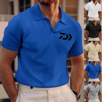 Men's V-Neck Waffle-Knit Polo Shirt