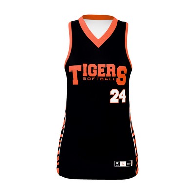 Women/Girls V Neck Sleeveless Pinhole Mesh Polyester Softball Shirt