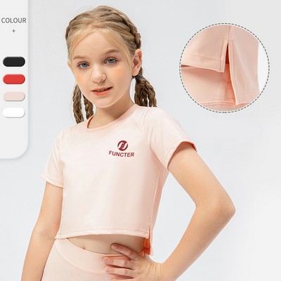 Youth Girls Athletic Short Sleeve Quick Dry Running Sports T-shirt Short Length