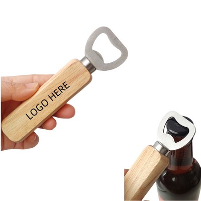 A rectangular Bottle Opener With A Wooden Handle