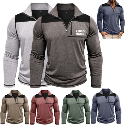 Custom Casual Long Sleeve Collared Golf Shirts Mens Quarter Zip Pullover Polo Shirts with Pocket
