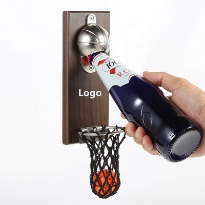 Magnetic Basketball Bottle Opener Wall Mounted Opener with Cap Collector Catcher