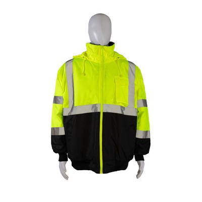 ANSI Class 3 Lime/Black Two Tone Quilted Waterproof Bomber Jacket