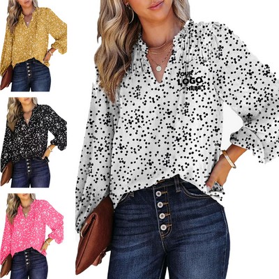 Women's Floral Print Pleated Collar Shirt