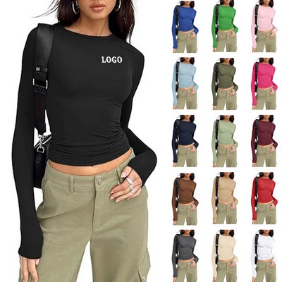 Women's Long Sleeved Shirt Basic Crop Top Tight Fit